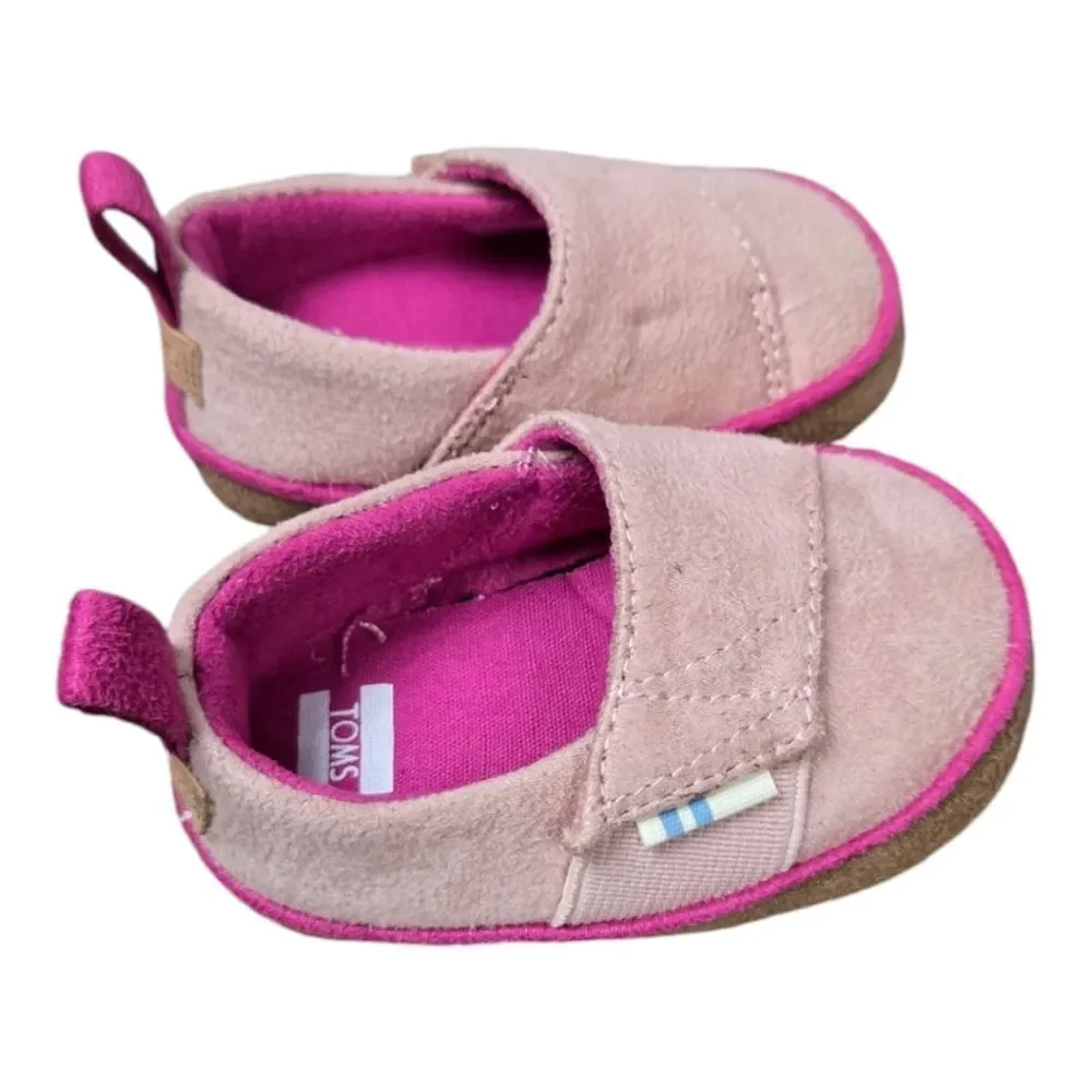 Baby Toms Pink MicroSuede Tiny Pinto Layette Alpargata Crib Shoe Girls Slip-On 2